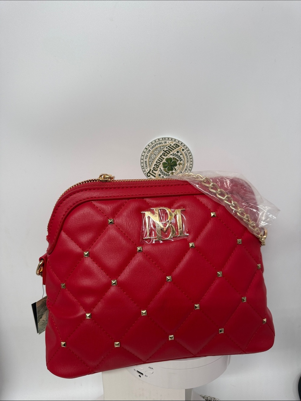 Badgley Mischka Red Quilted Crossbody Bag with Gold Hardware